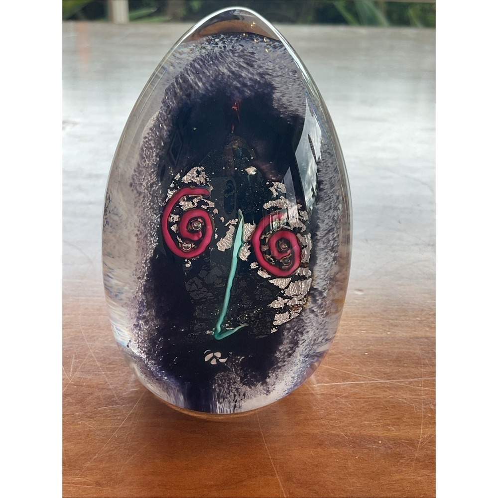 Signed Kerry Feldman Fine Line Studios Art Glass Double Face Sculpture
